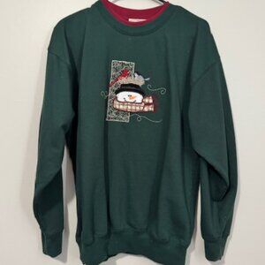 USED Woman's M&C Sportswear Christmas Long Sleeve Sweatshirt Color Green Size M